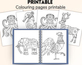 30 Steampunk Animal Coloring Pages | Printable Steampunk Animals PDF | Digital Coloring Book for Adults & Kids | 8.5x11 JPG PDF