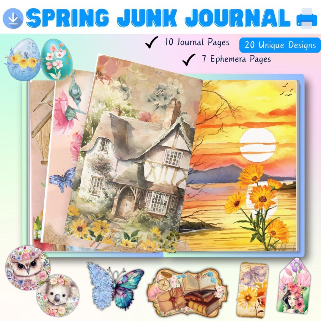 Spring Junk Journal Printable Kit, Vintage Floral Ephemera Pages ...