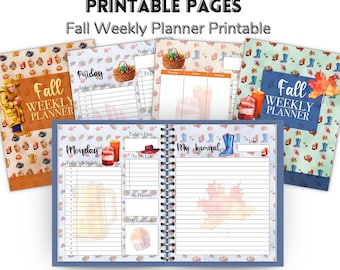 Fall Weekly Planner Printable Bundle | Autumn Digital Planner, Cute Fall Stickers, Clipart & Digital Papers | 32 Page PDF Planner