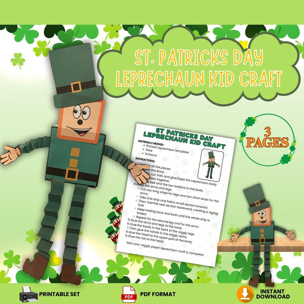 St Patricks Day Leprechaun Craft Printable,Build a Leprechaun 3D,…