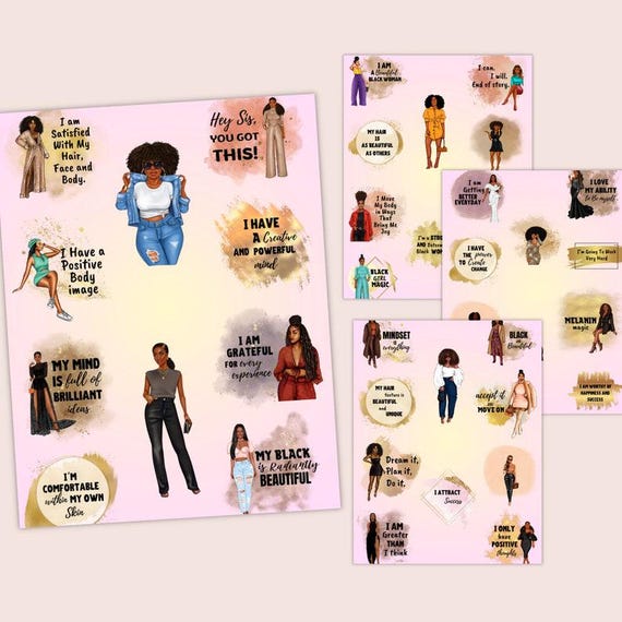 Black Girl Magic Stickers for GoodNotes , Precropped PNG Digital Planner Stickers , Empowering Affirmations Melanin Queen Girl, Blackwomen