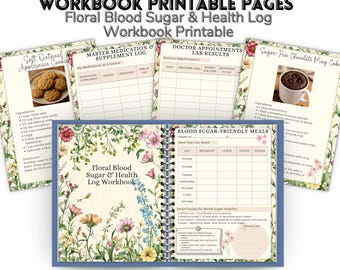 Floral Blood Sugar Log Printable Workbook 32 Pages | Diabetes Tracker, Glucose Monitoring Journal, Diabetic Health Planner, Wellness Log PDF