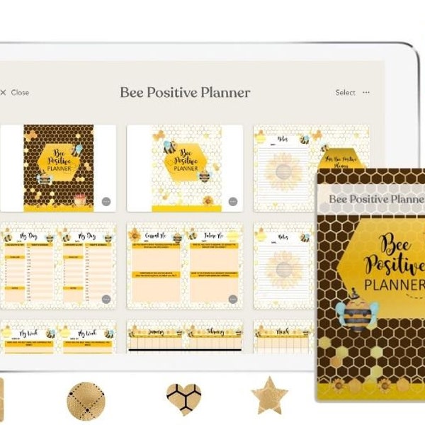 Bee Positive Zinnia Digital Planner: 105 Stickers, Habit Tracker, Calendar, Weekly & Daily Planners, Notes, and More! , Bee Positive Zinnia