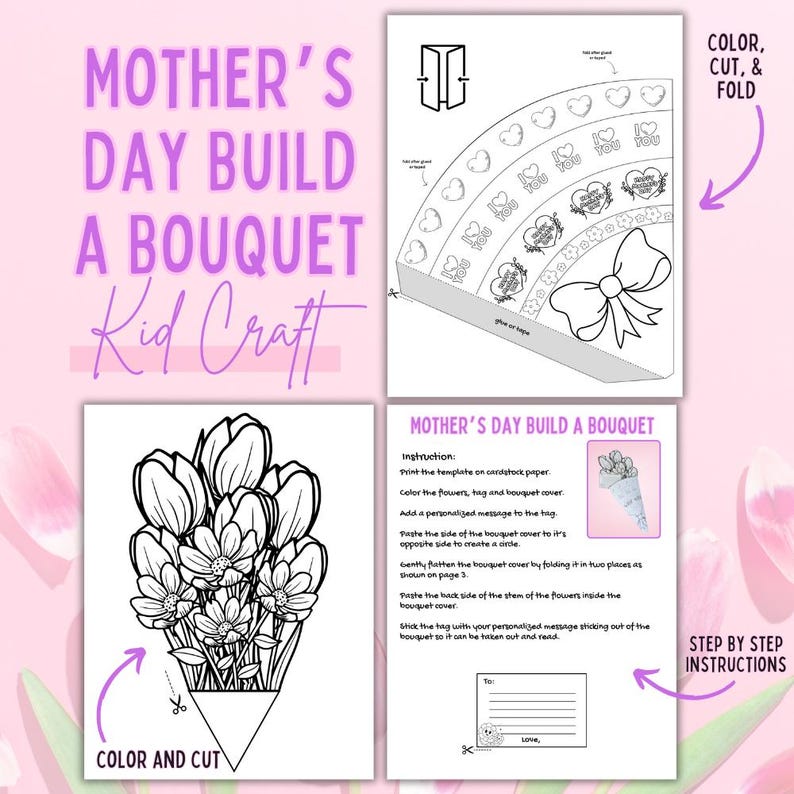 Mothers Day Build a Bouquet Printable Craft ,kids Flower Coloring ...