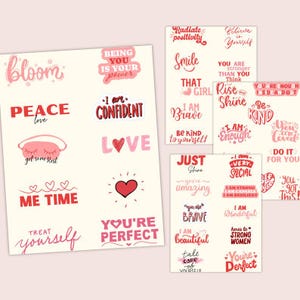 Self Love Stickers: 40 Red Affirmation Stickers, GoodNotes Planner (Digital Download)