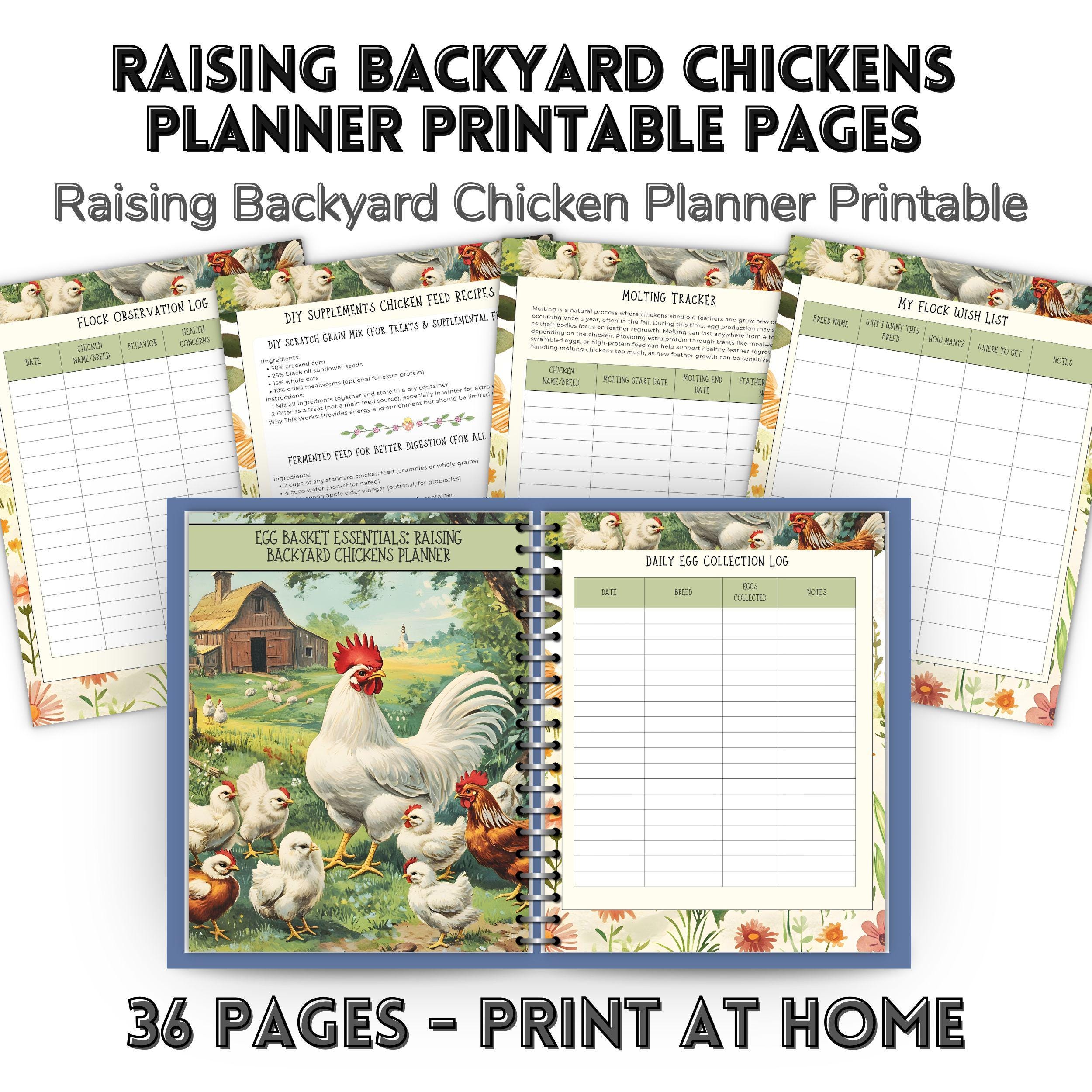 36 Backyard Chickens Planner Printable Pages , Chicken Care Log, Egg ...