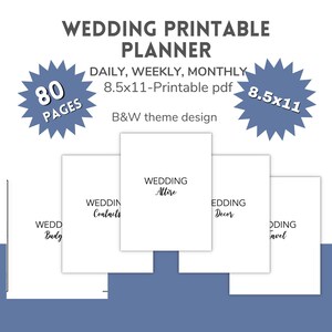 Complete Black and White Printable Wedding Planner - 80 Pages, 8.5 X 11 ...