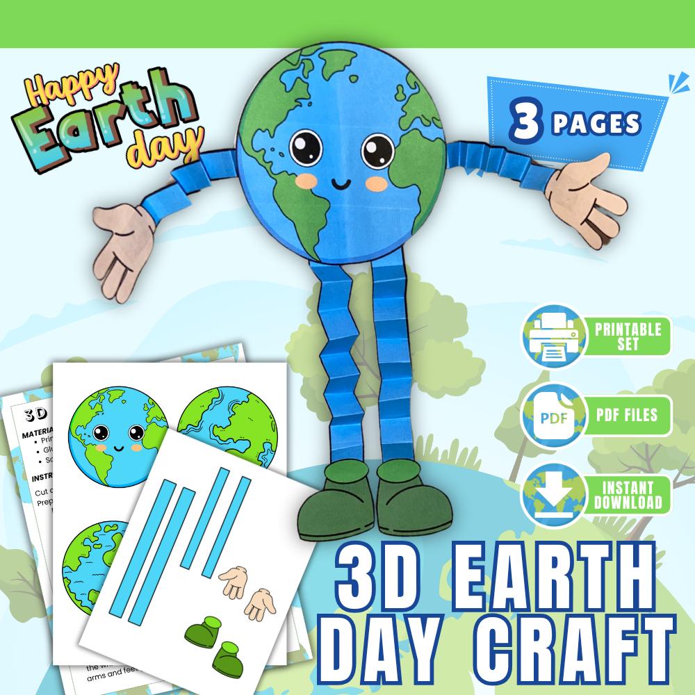 41 Easy Earth Day Crafts And Activities For Kids 2 3D Earth Day Craft Printable for Kids, Earth Day Activity Preschool…