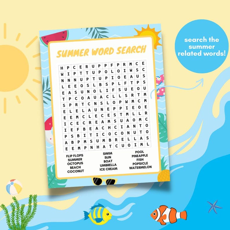 Summer Kids Games Printable Bundle , I Spy , Word Search , Maze ...