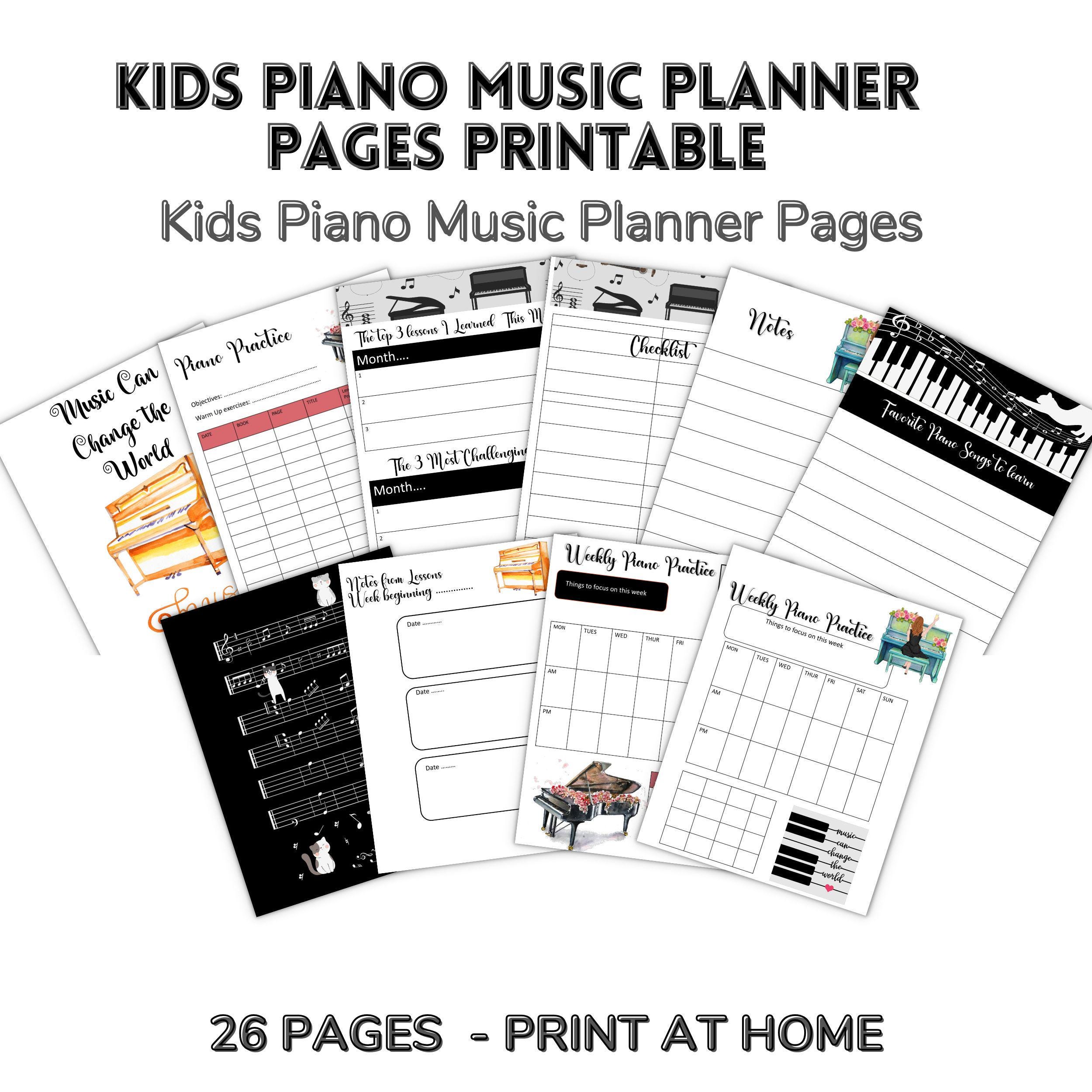 Kids Piano Practice Planner Printable PDF – 26 Page Music Lesson ...