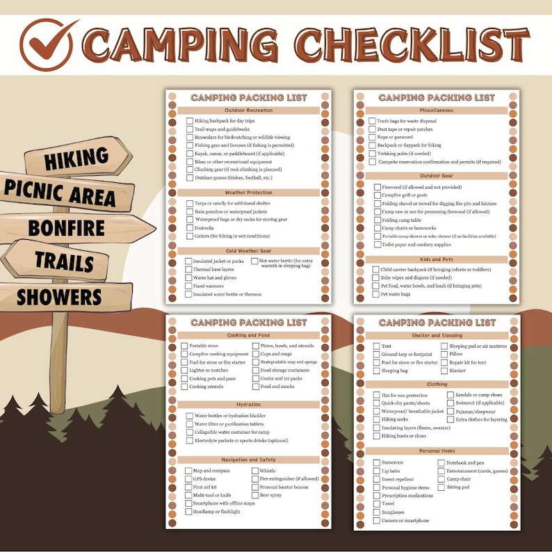 Camping Checklist Printable , RV Camping Packing List ,travel Checklist ...