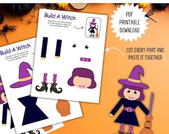 Build a Witch Printable Craft for Kids Halloween | Cut and Paste Witch Paper Doll | October Classroom Activity | DIY Halloween Art Project