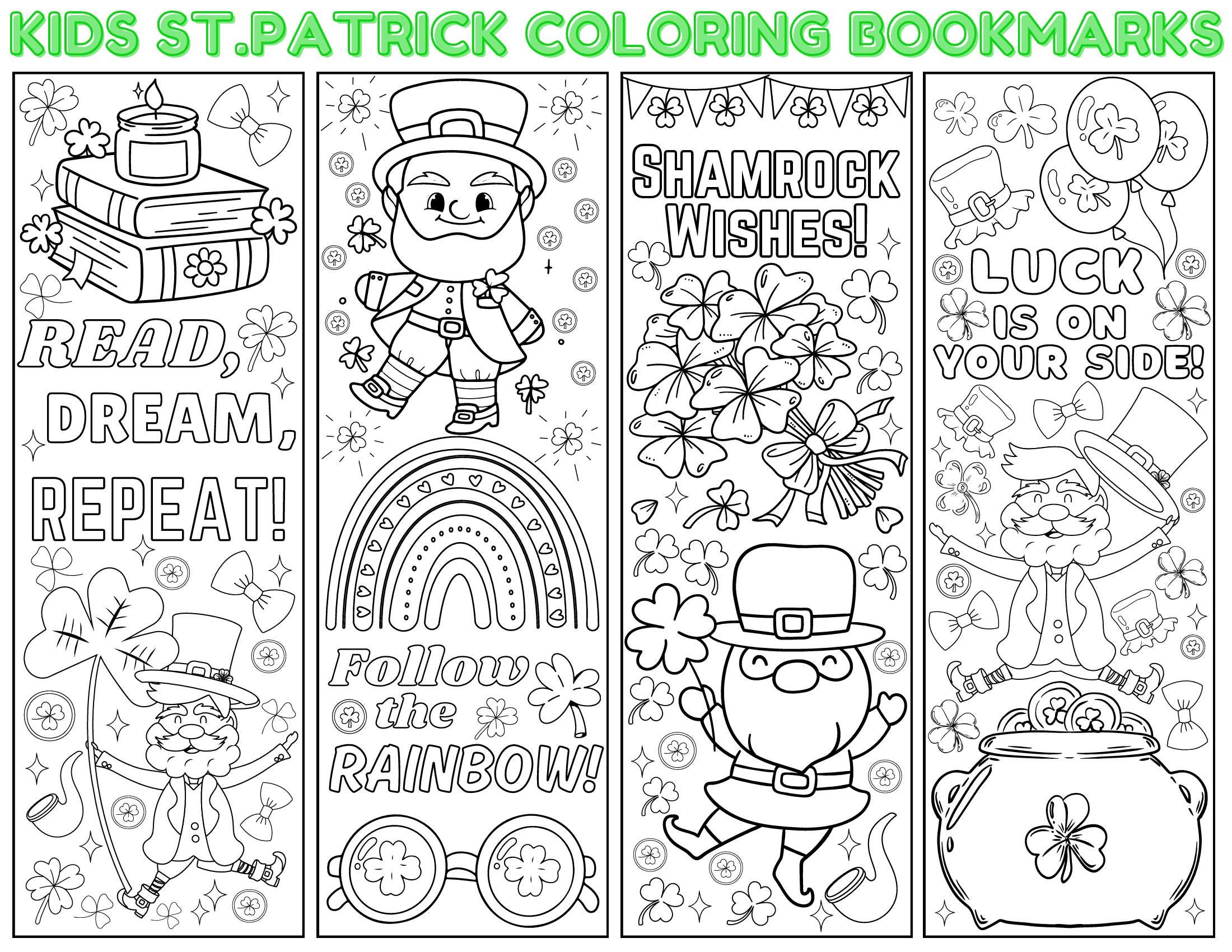 St Patricks Day Coloring Bookmarks Printable,kids Shamrock Bookmark to ...