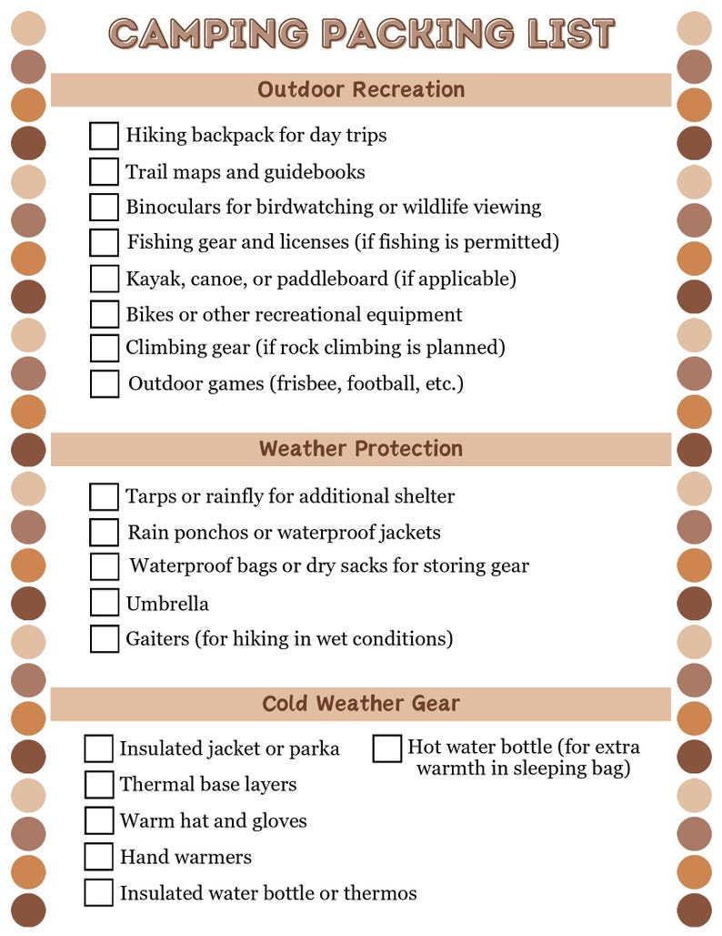 Camping Checklist Printable , RV Camping Packing List ,travel Checklist ...