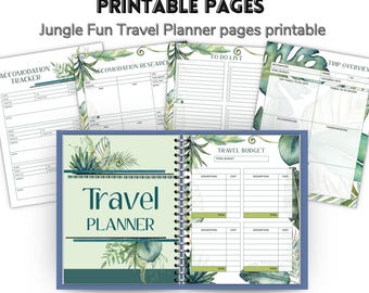 Printable Travel Planner Jungle Theme | 43 Page Vacation Organizer PDF | Holiday Itinerary, Packing List, Budget Tracker, Travel Journal