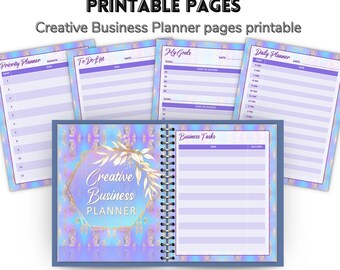 May include: A spiral-bound Creative Business Planner with printable pages. The planner features a blue cover with gold accents and includes sections for daily planning, to-do lists, and goal setting. The text on the cover reads "Creative Business Planner". The image also includes the text "37 PAGES - PRINT AT HOME".