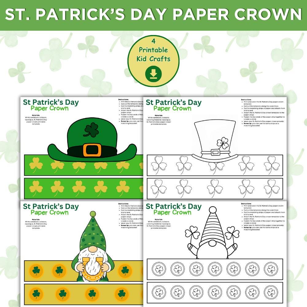 St Patricks Day Paper Crown Printable, Leprechaun Hat Craft, St…