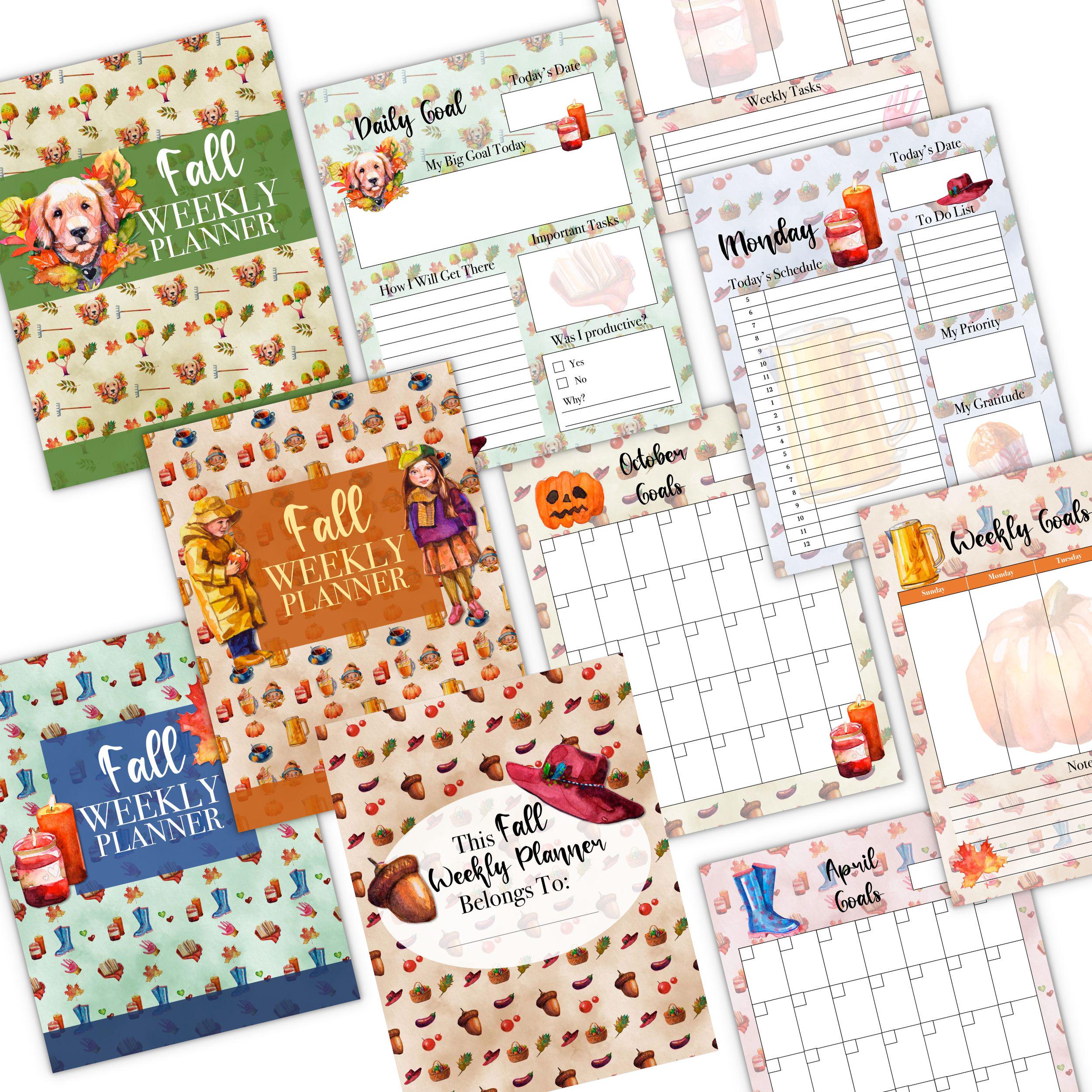 Fall Weekly Planner Printable Bundle | Autumn Digital Planner, Cute ...