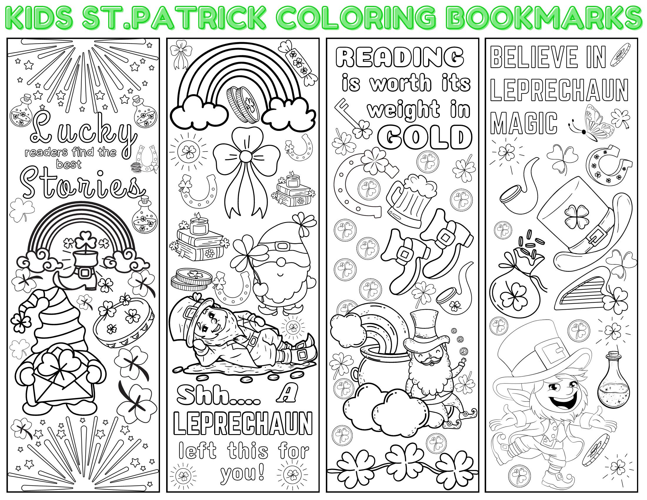 St Patricks Day Coloring Bookmarks Printable,kids Shamrock Bookmark to ...
