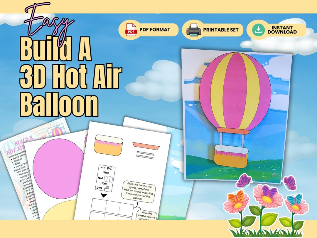 5 3D Hot Air Balloon Craft Printable ,pink Balloon Template , Kids Cut ...
