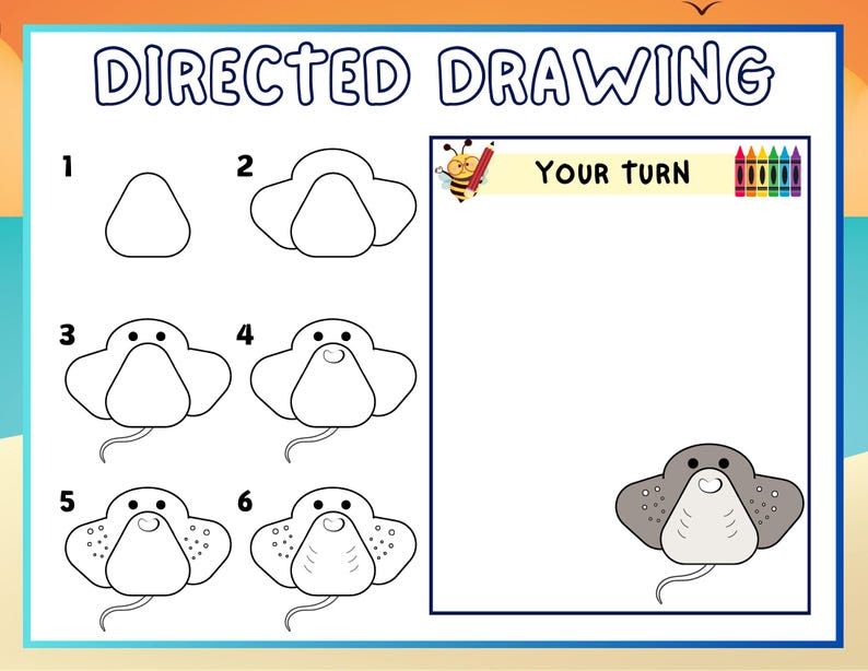Ocean Animals Directed Drawing Printable , Kids Art Activities , Ocean ...