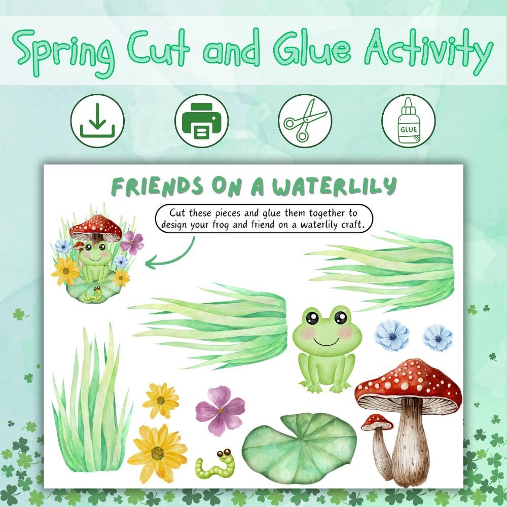 Waterlily Frog Craft Printable, Cut and Glue Preschool Activity,…