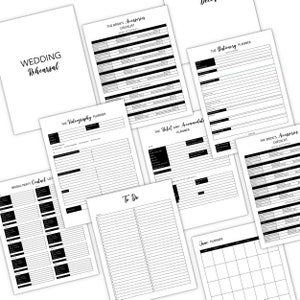 Complete Black and White Printable Wedding Planner - 80 Pages, 8.5 X 11 ...