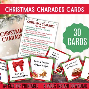 30 Cartões de Charadas de Natal para Imprimir | Jogo de Festa de Natal | Atividade de Natal Divertida para a Família | Download Instantâneo com Instruções de Jogo