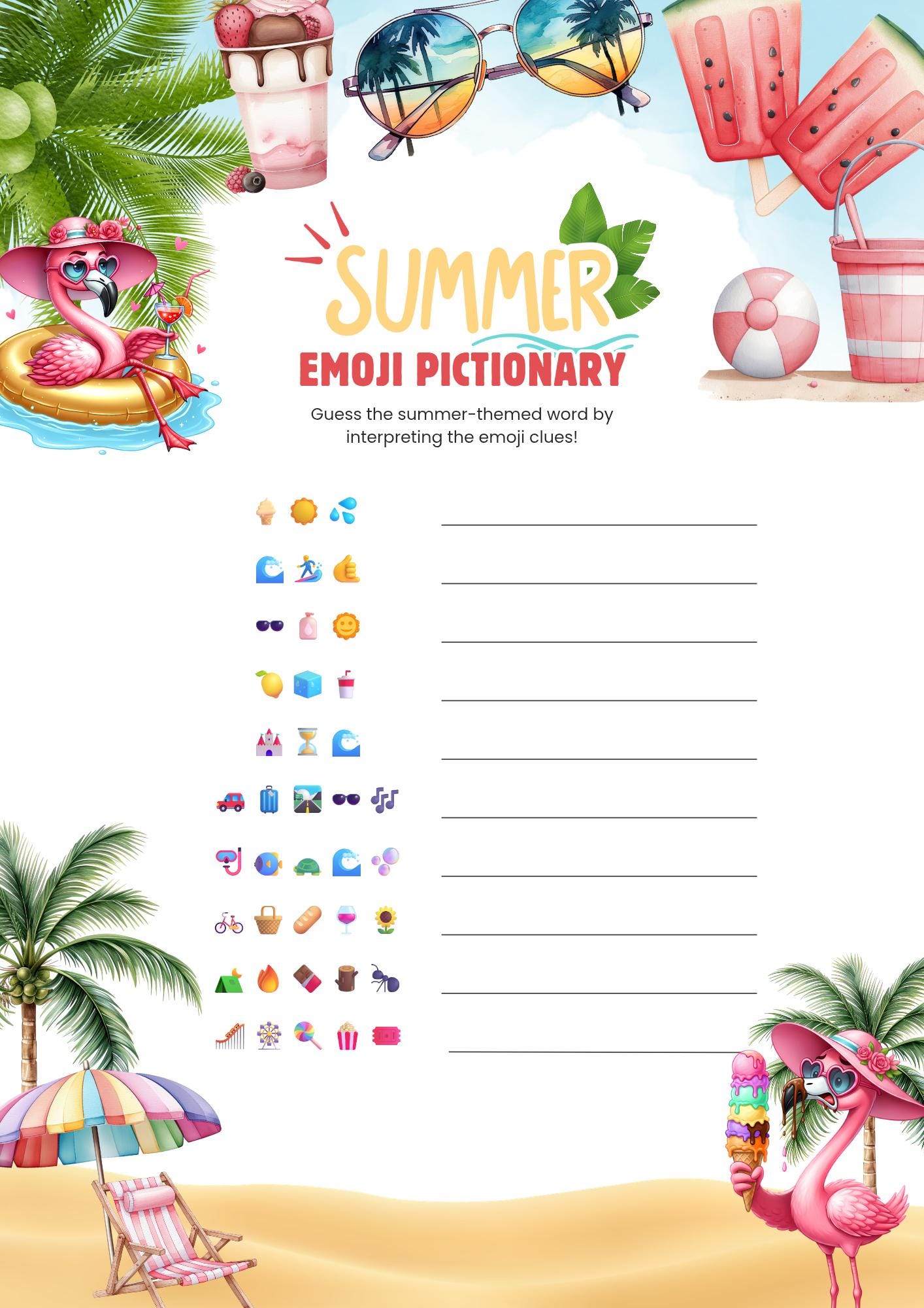 Summer Games Bundle Printable , 20 Party Games , Summer Party Games for