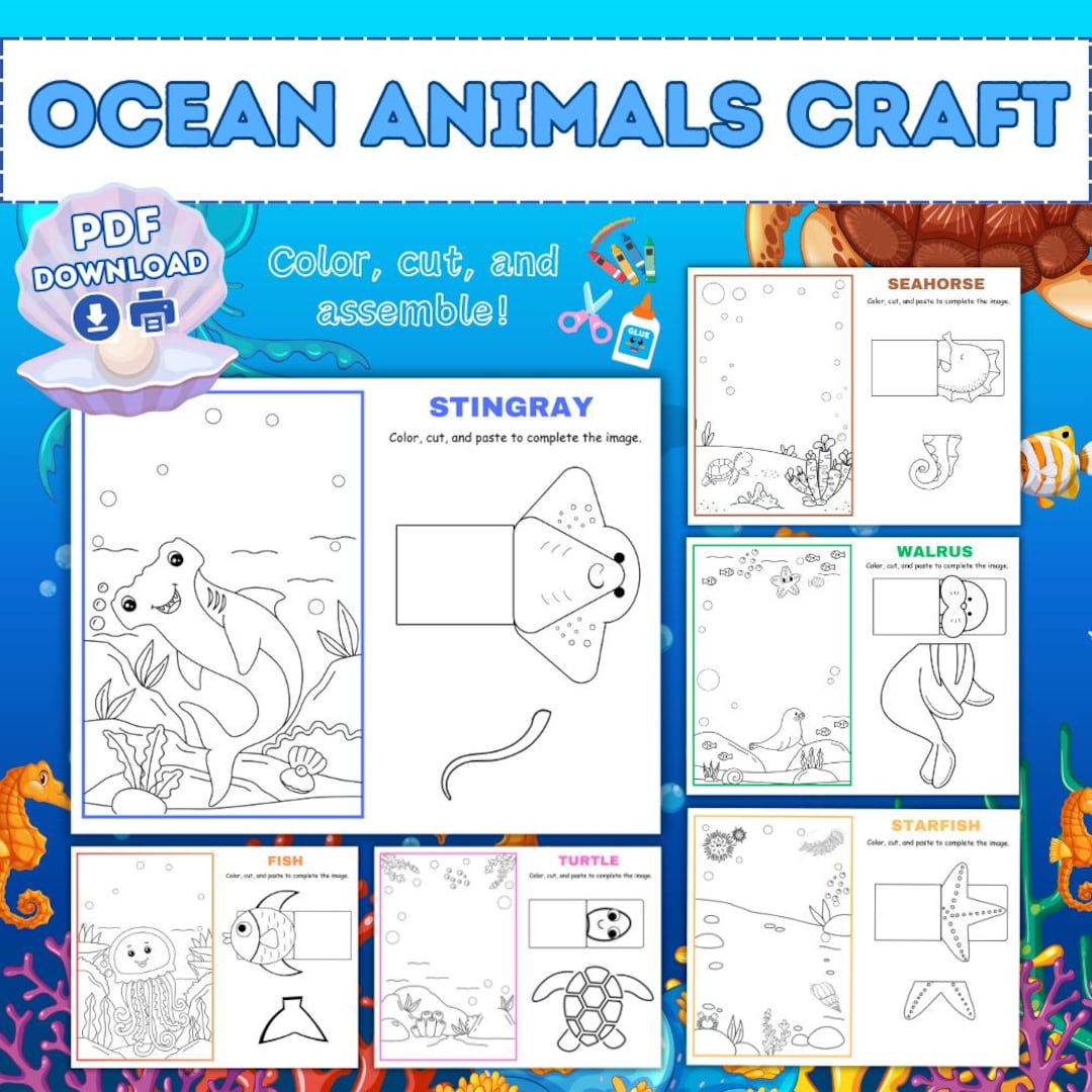 Ocean Animal Craft Printable , Kids Activity Under the Sea , Cut and ...