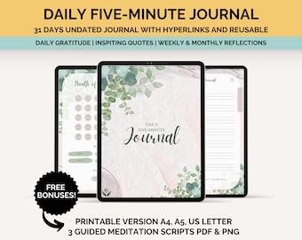Five Minute Journal Digital, Self Reflection Digital Journal With Prompts, Daily Journaling, Morning Journal, Night Journal, Therapy Journal