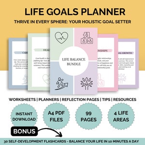 Printable Life Goal Planner Bundle, Smart Goal Setting Planner, Life Planner Printable, Work Life Balance, Goals Tracker Worksheet Printable