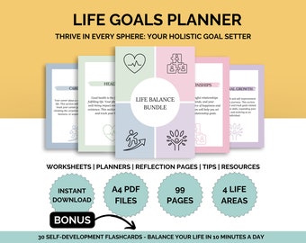 Printable Life Goal Planner Bundle, Smart Goal Setting Planner, Life Planner Printable, Work Life Balance, Goals Tracker Worksheet Printable
