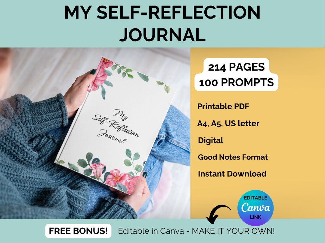 Editable Journal for Self Reflection With Journaling Prompts, Floral ...