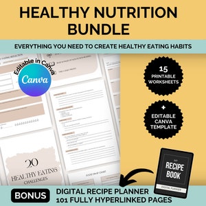 Offre groupée pour une alimentation saine, planificateur de repas hebdomadaire, liste de courses imprimable, suivi des aliments quotidiens, pdf défis santé, suivi du jeûne à imprimer