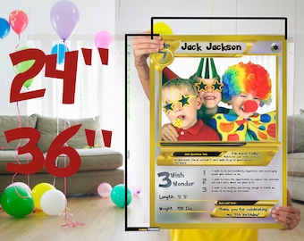Niestandardowa ramka na zdjęcia z kartą Pokemon o wymiarach 24"x36" – idealna na przyjęcia urodzinowe i prezenty – do pobrania w formacie SVG, łatwa do wydrukowania