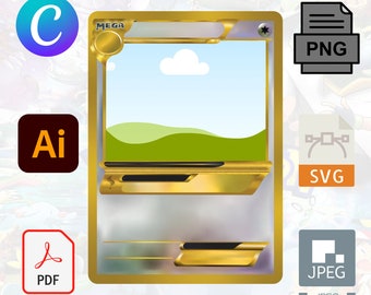 Niestandardowy, bezbarwny szablon karty Pokemon na wyjątkowe prezenty i uroczystości. Stwórz swoją przygodę w formacie SVG, AI, PDF, PNG i ramce Canva.