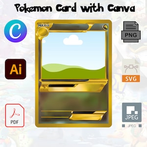 Modèle personnalisé de carte Pokémon Dragon pour des cadeaux et des célébrations uniques, créez votre aventure avec SVG, ai, PDF, PNG et cadre Canva