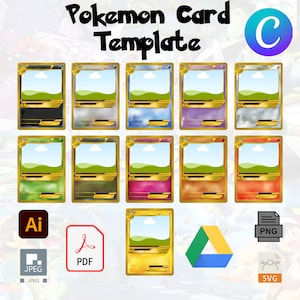 Modèle de carte Pokémon personnalisée avec cadre en toile, créez votre aventure avec SVG, ai, PDF, PNG et cadre en toile