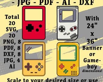 Paquete de plantillas retro de Game Boy y Mario (svg, png, ai, dxf, jpg) (Descarga digital)