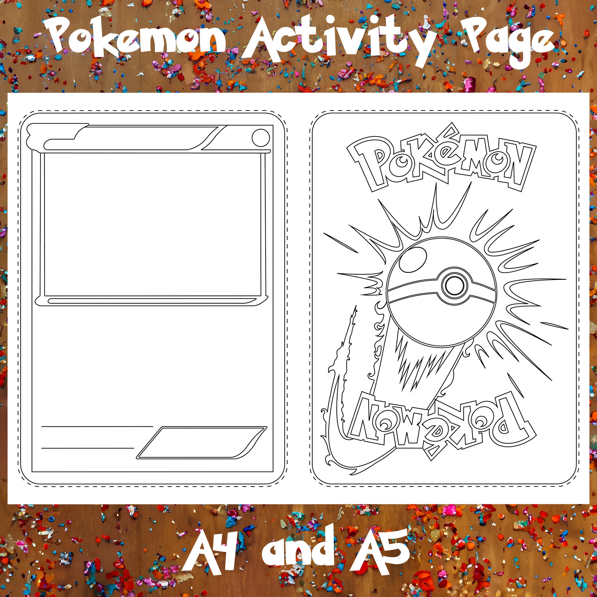 Pokemon Card Coloring Page Printable Crafts & Party Activities PDF and