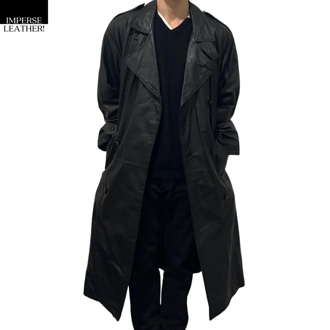 Mens Lee Brandon the Crow Costume Leather Trench Coat Vintage - Main Image