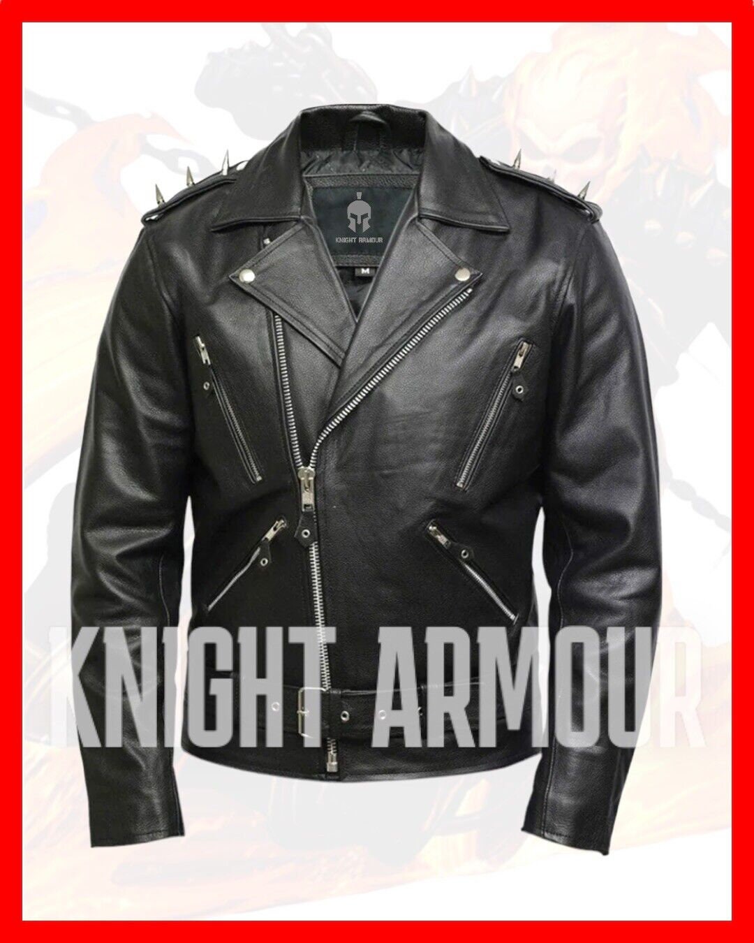 100% Cow Leather Black Ghost Rider Brando Cage Biker Rock Spike Style ...