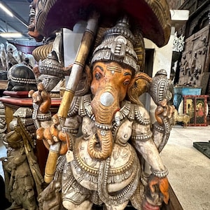Marble Lord Ganesha Statue, Hindu Deity of Good Luck, Ganesha idol, Temple Decor, Dust Marble Carved Ganesha, Hand Painted,Ganesha Sculpture