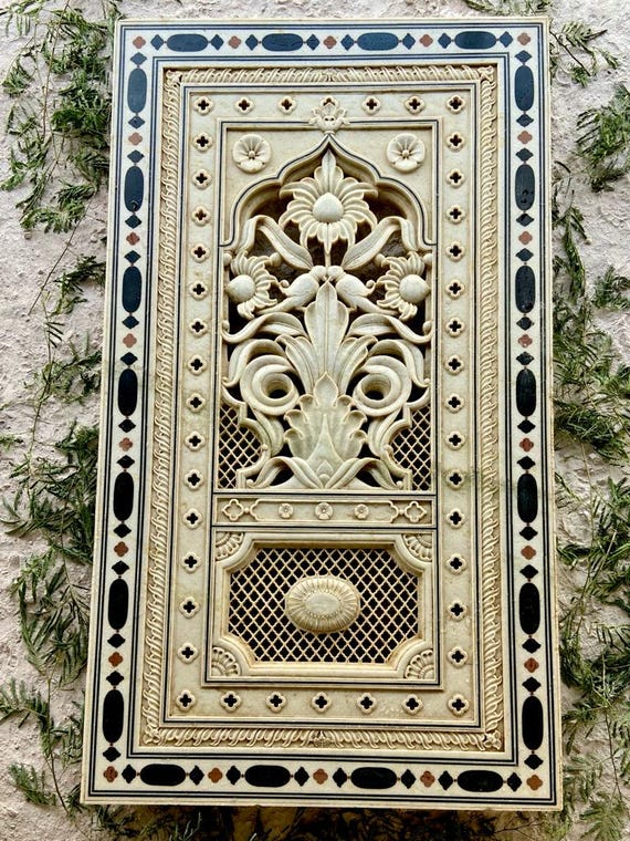 Hand Carved Marble Mughal Horse Panel From Rajasthan Hand Carved Marble Mughal Horse Panel From Rajasthan