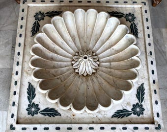 Marble FLoral Fountain,Garden Décor,Indoor Water Fountain,Luxury Carved Sprinkler Fountain,Mughal Inspired Fountain,Collectible Fine Artwork