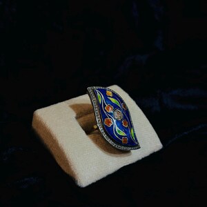 18K Solid Gold, Enamel Ring, Colorful Ring, Vintage Cloisonné, Hand ...