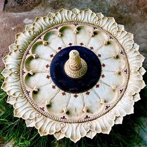 Lotus Designed Indoor Fountain, Luxury Carved Sprinkler Fountain, Marble Mughal Inspired Fountain, Garden Decor, Collectible Fine Artwork