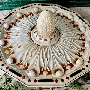 Marble Fountain With Inlay Work, Mughal Inspired Fountain, Luxury Carved Sprinkler Fountain, Garden Décor,Collectible Artwork,Water Fountain