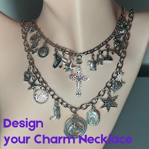 Custom Silver Charm Necklace, Design your own custom charm necklace, Choose your charms, Create your own Personalized jewelry gift for her